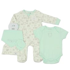J13912: Baby Mint Teddy Waffle Fabric 5 Piece Net Bag Gift Set (0-9 Months)